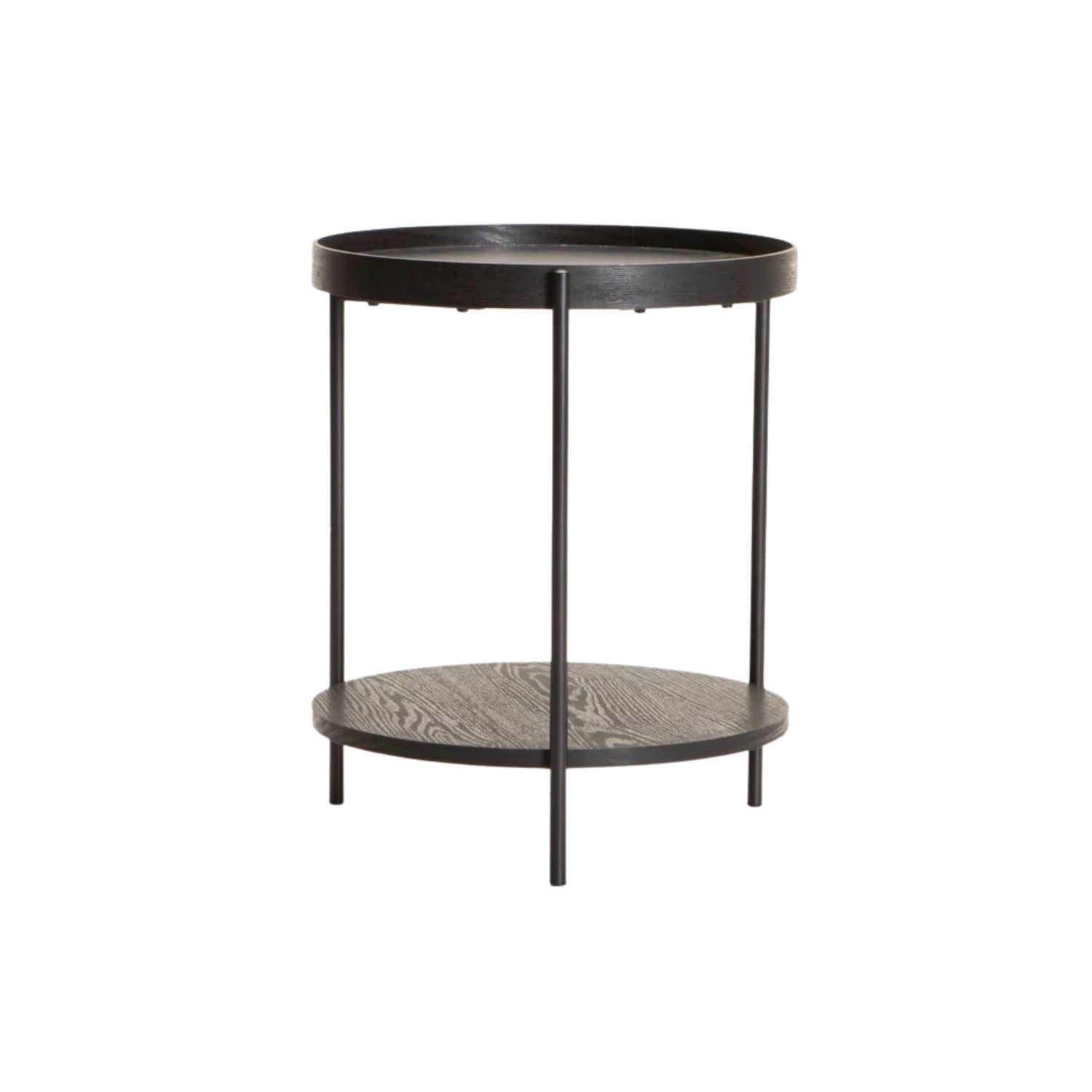 45cm Round Wooden Side Table with Shelf - Black