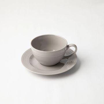 Jenna Clifford - Embossed Lines Light Grey Cup & Saucer Set of 4