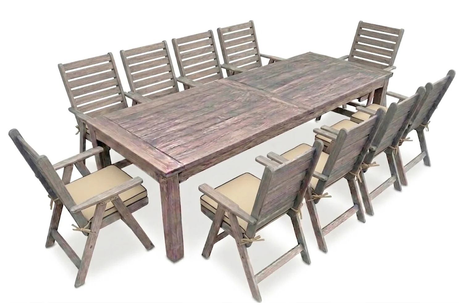 Aged Pine Patio Dining Set 10-Seater 3000mm x1 Table x10 Highback Chairs x10 beige seat cushions included (Undercover Only)