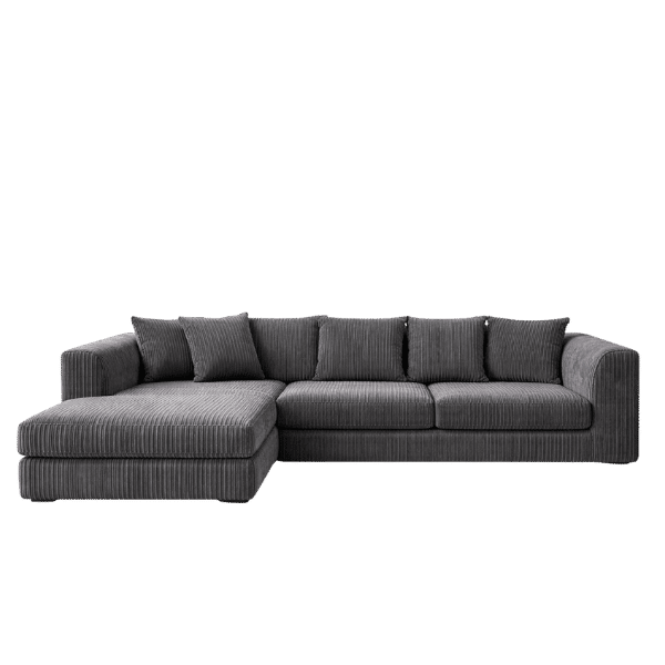 L-Shaped Corner Sofa – Charcoal Cord