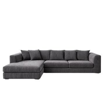 L-Shaped Corner Sofa – Charcoal Cord