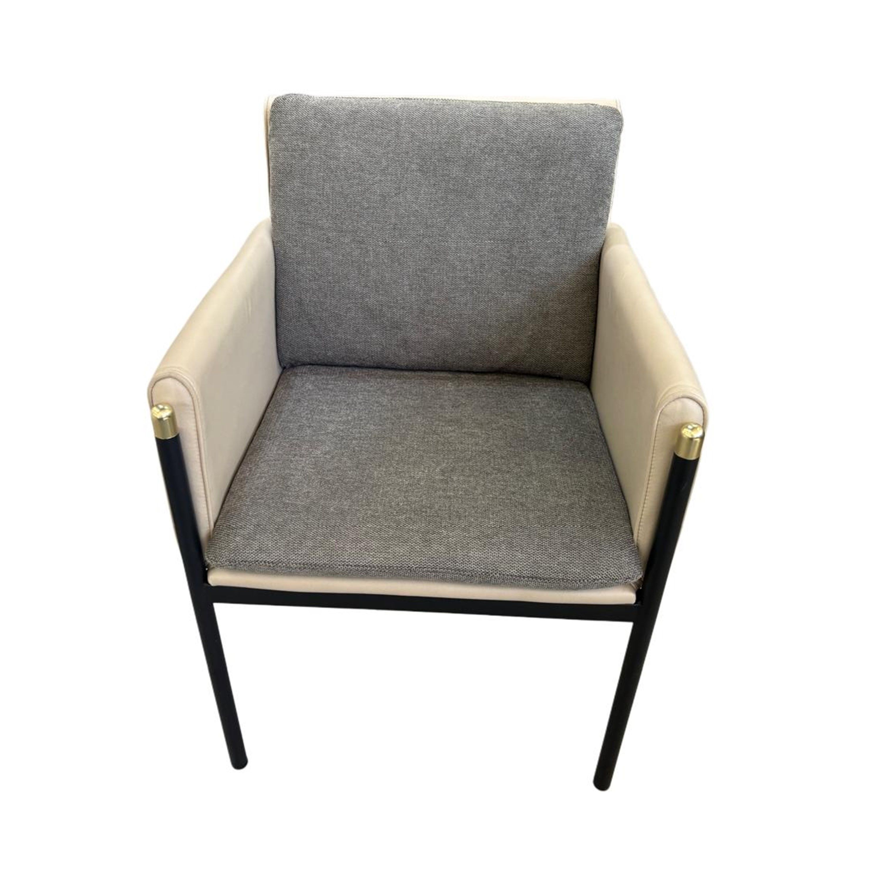 Black Frame Grey Upholstered Chair with Cream Accents