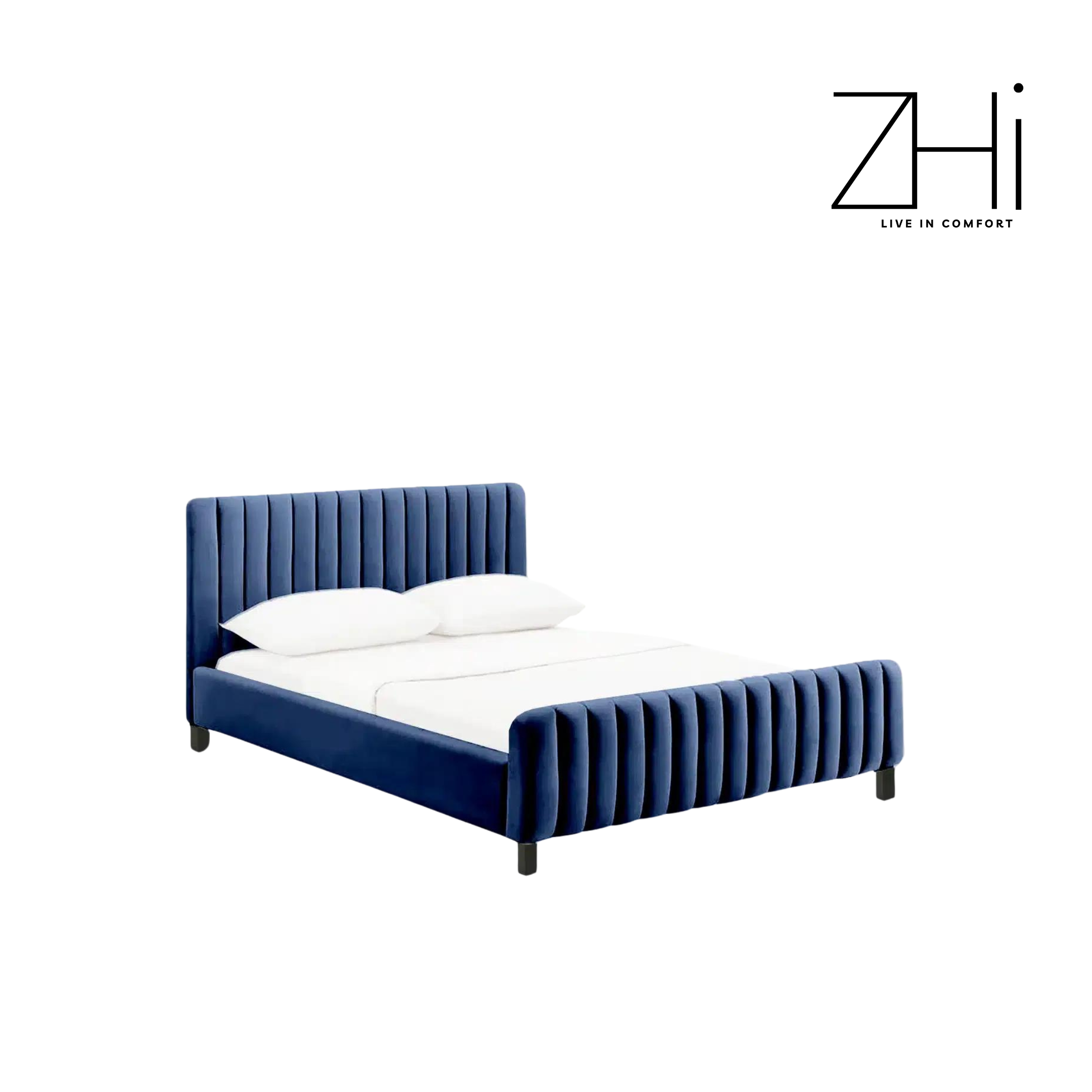Blue Velvet Channel Double Bed