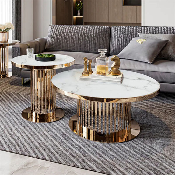 Diora Round Luxury Marble Coffee Table Set of 2