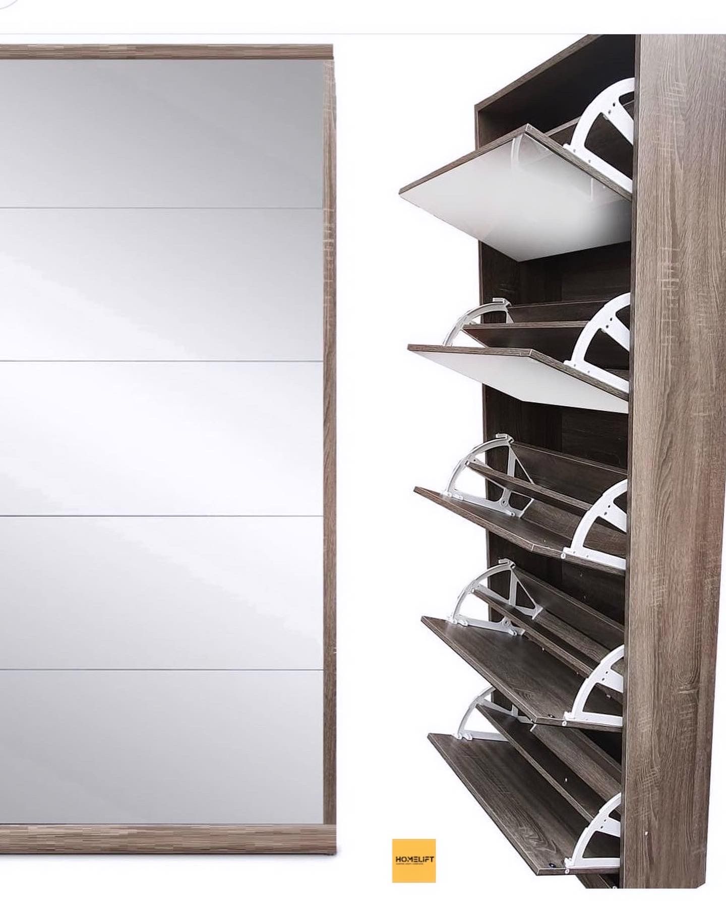 Mirror Shoe Rack Walnut