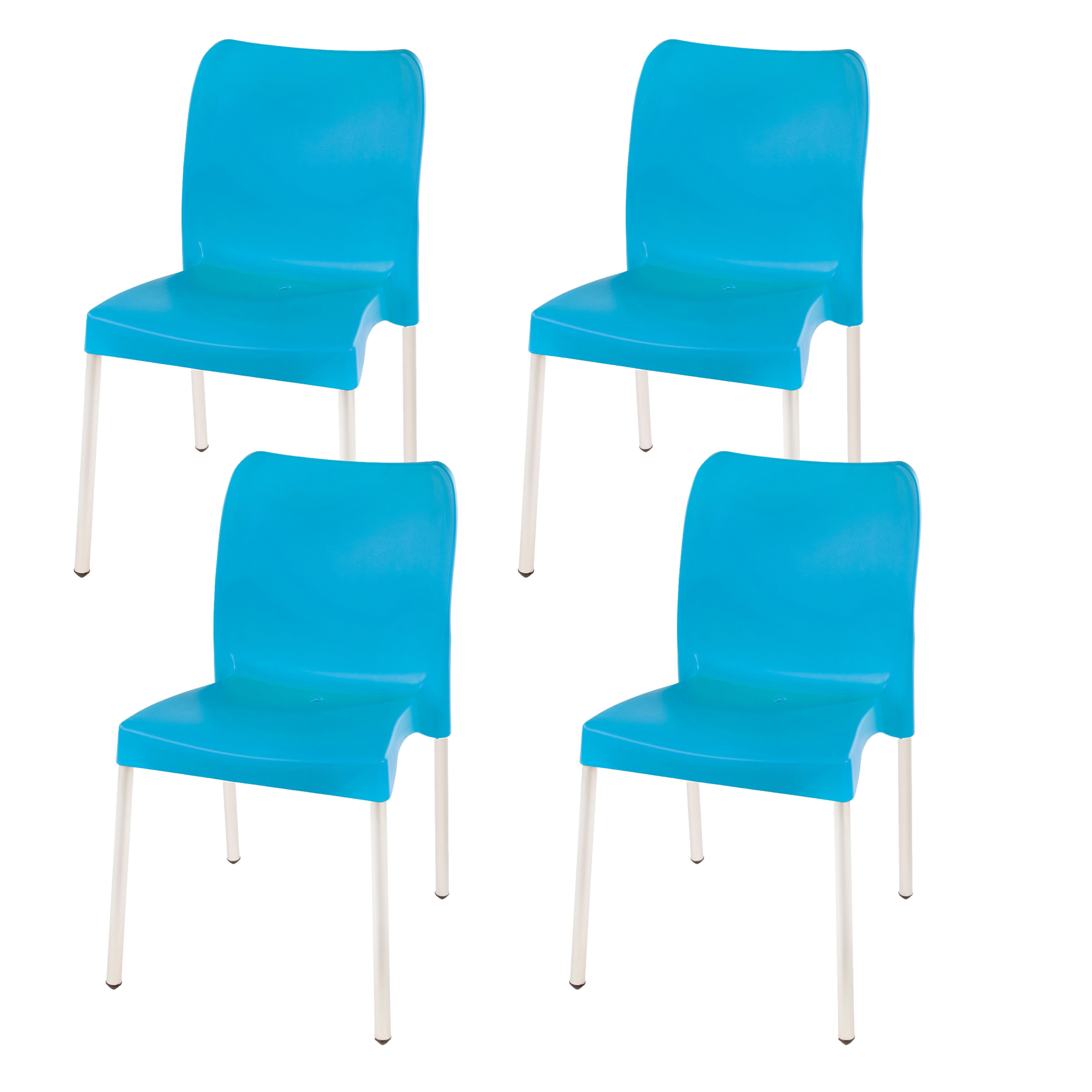 Florence Heavy  Duty Plastic Bistro Chair / Patio Chair / Garden Chair / Stackable - NO ARMRESTS - SKY BLUE  - Set of 4