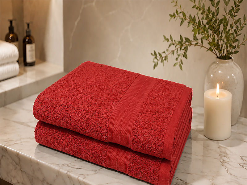 Plush 450GSM 90x150cms Bath Sheets - Racing Red (2pc Pack)