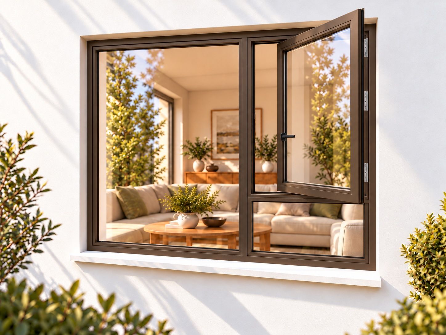 Kenzo Premium Side-Hung Aluminium Window - Bronze, 1500 1500 mm, Right Side Opener with Fixed Bottom Pane