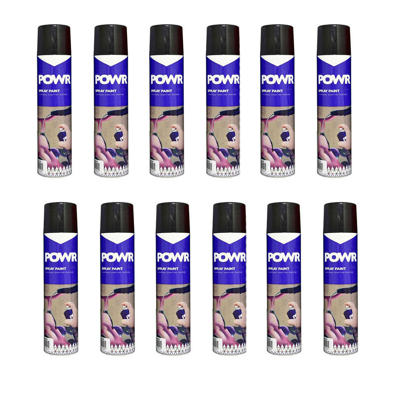 POWR Spray Paint STD 300ml Tin Black Matt ( 12 Pack )