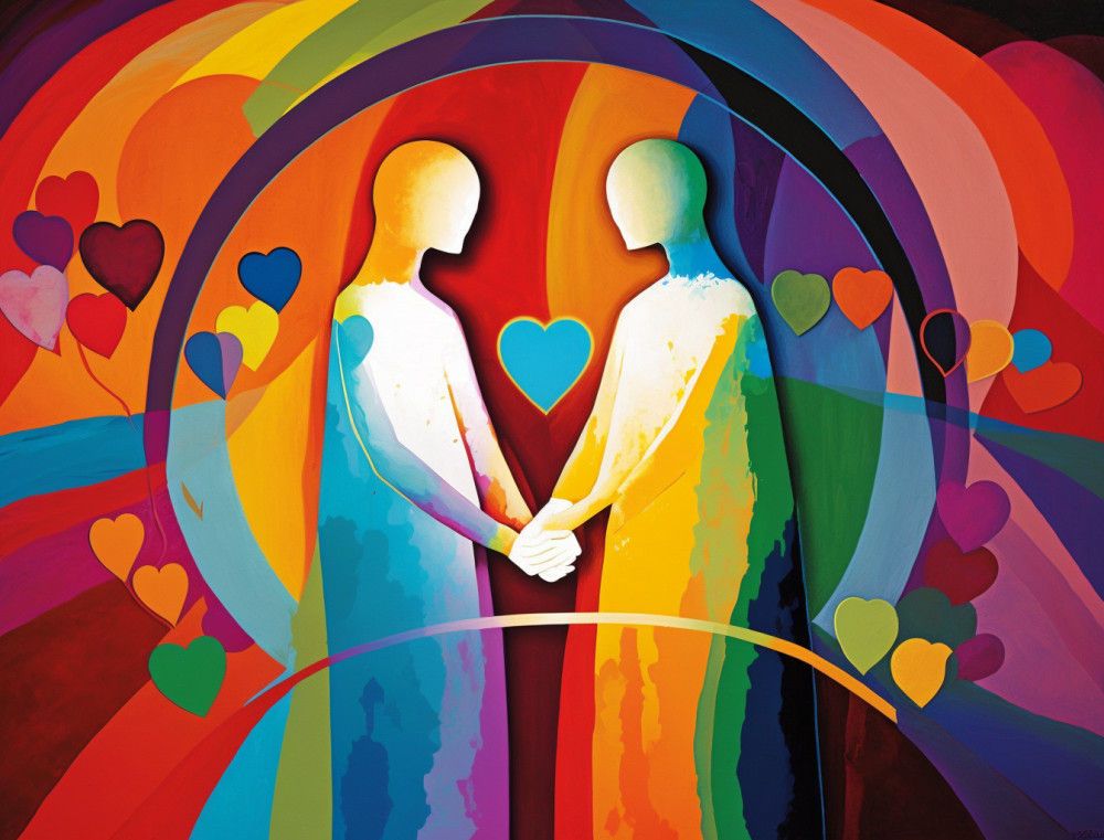 Canvas Wall Art - Love: Two Figures Holding Hands - B1356 - [120 x 80 cm]