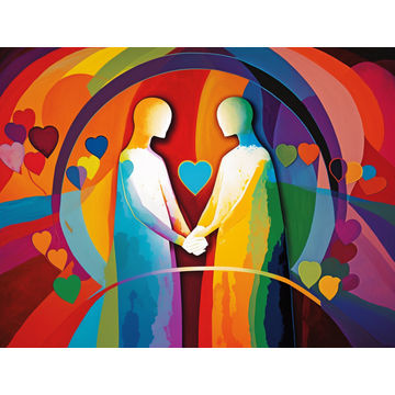 Canvas Wall Art - Love: Two Figures Holding Hands - B1356 - [120 x 80 cm]
