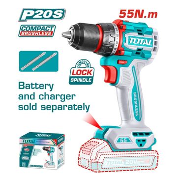 Total Compact Brushless Cordless Drill 20V 2000Rmp 55Nm 13Mm Excl Bc- 2 Pack