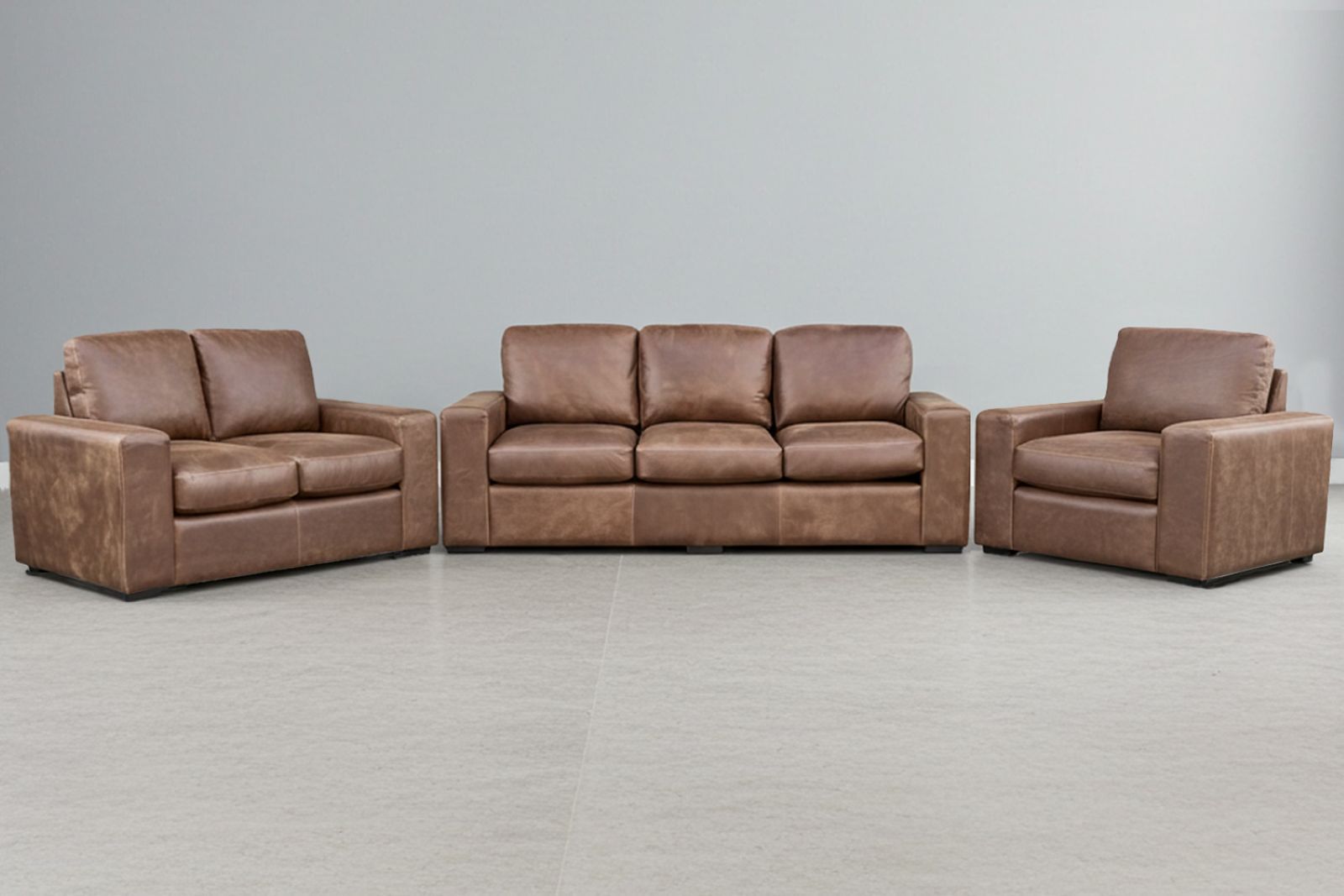 Mode Genuine Leather Lounge Set 3-Piece (x1 1-Seater x1 2-Seater x1 3-Seater Sofa -Exotic Brandy)