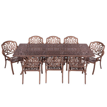 8 Seater - Protea Aluminium Patio Set / Garden Furniture / Outdoor Dining Set     (8 Protea Chairs with 240cm x 110cm Rectangular Elizabeth Table) - COPPER