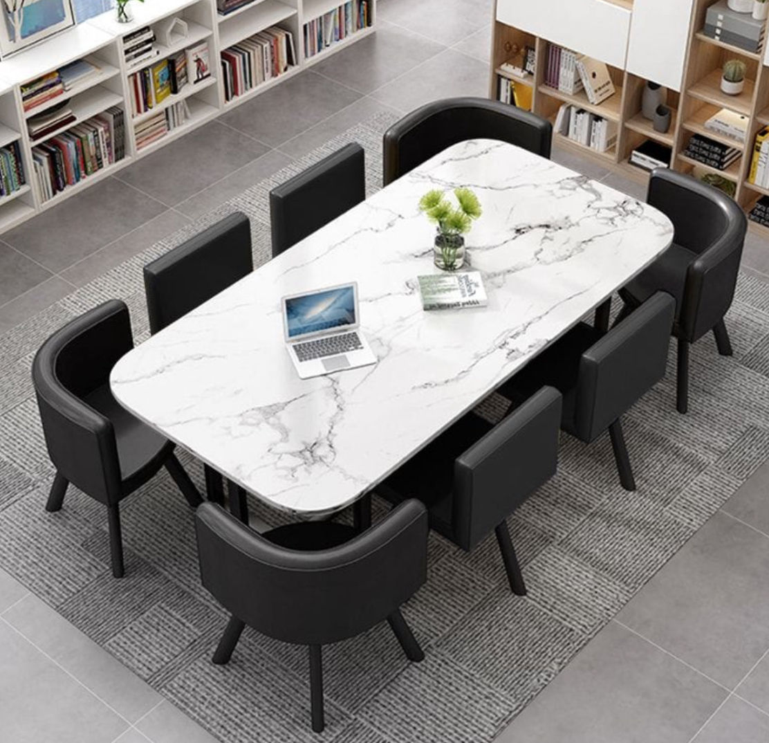 Nordic Style (MDF) Dining Table Set 9PC  (WHITE&BLACK)