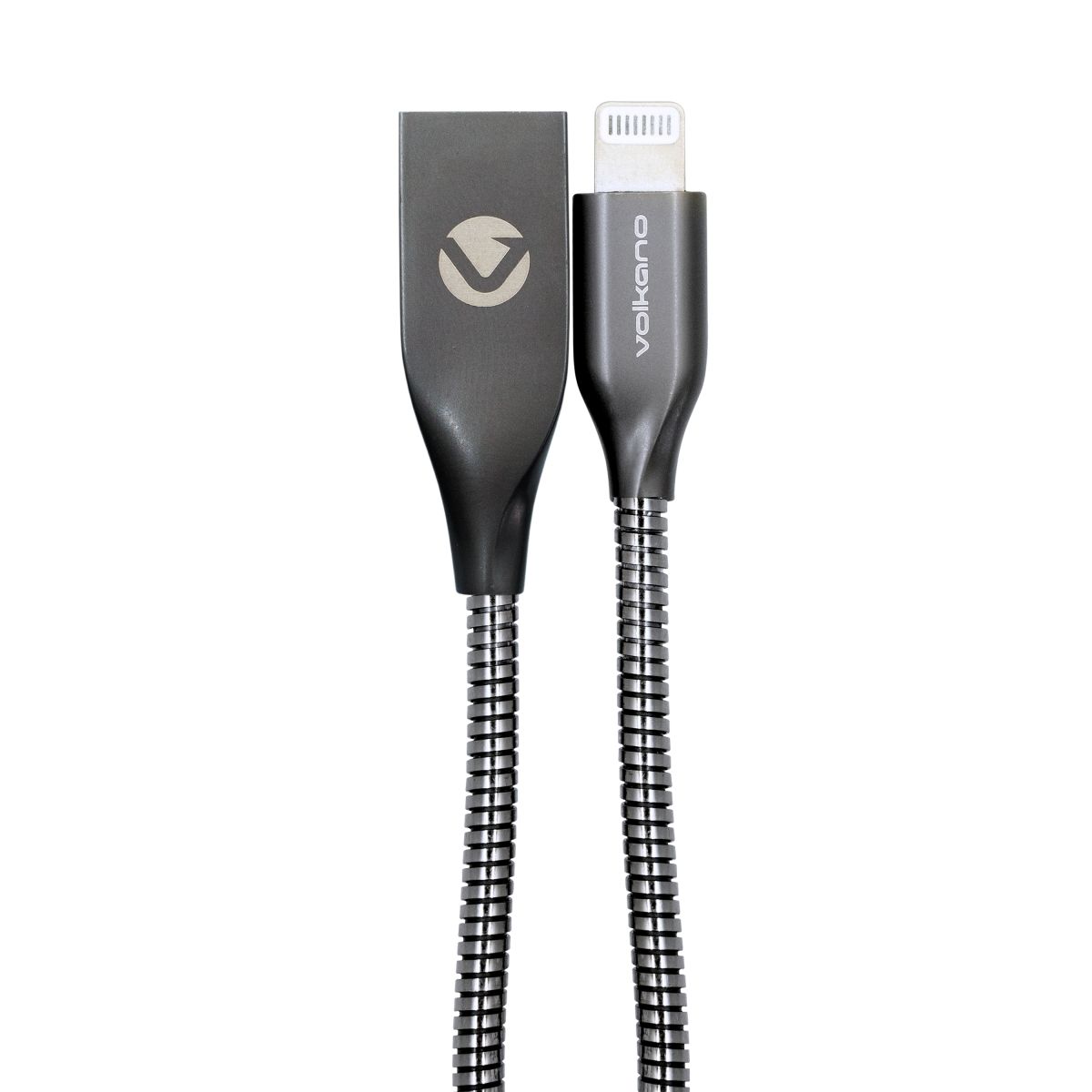 Volkano Iron Series Round Metallic Spring MFI Lightning Cable 6ft - Gun Metal