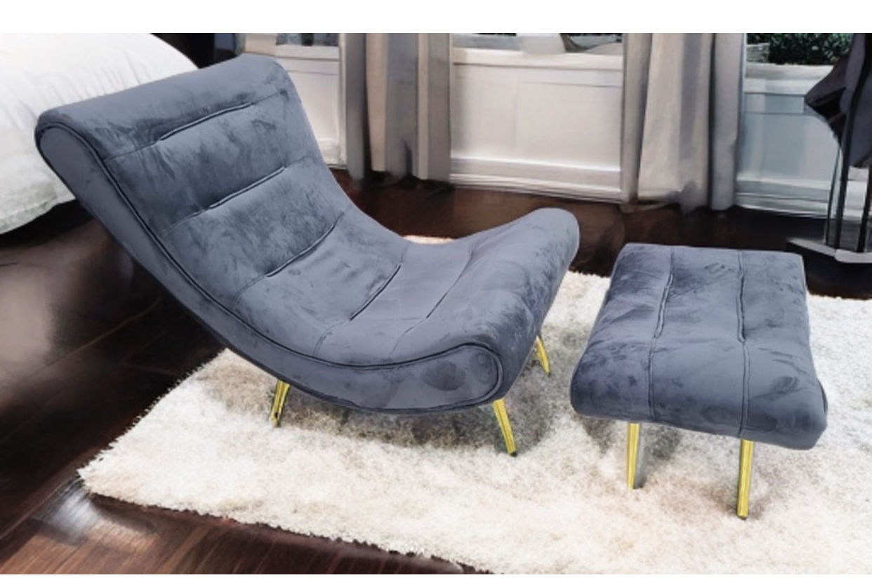 IG Furn- Velvet Relax Chair and Stool Grey