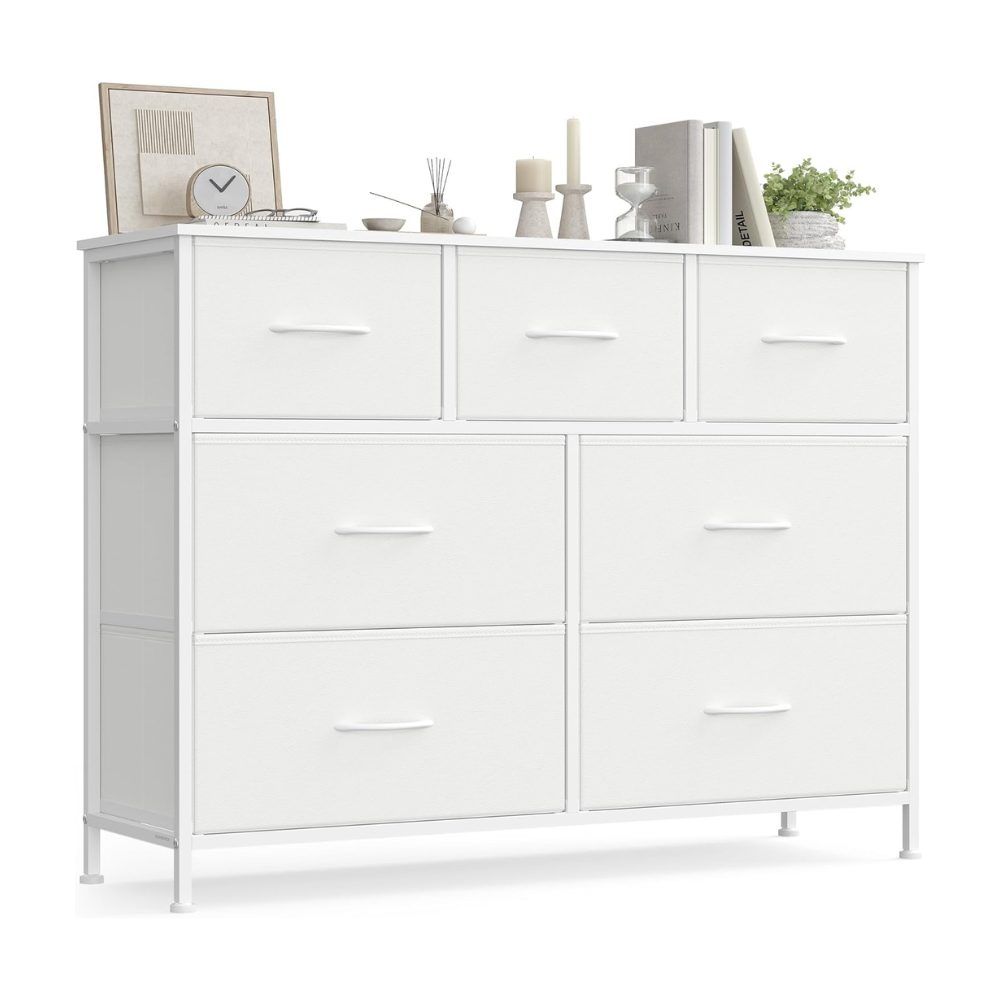 Songmics Chest of Drawers Storage Dresser, 7 Fabric Drawers, White