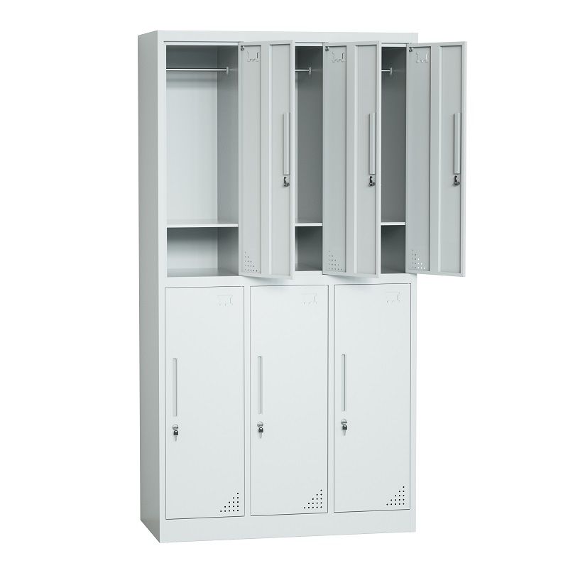Steel 6 Door Locker Cupboard Storage Cabinet Inner Handle With Lock - Light Grey