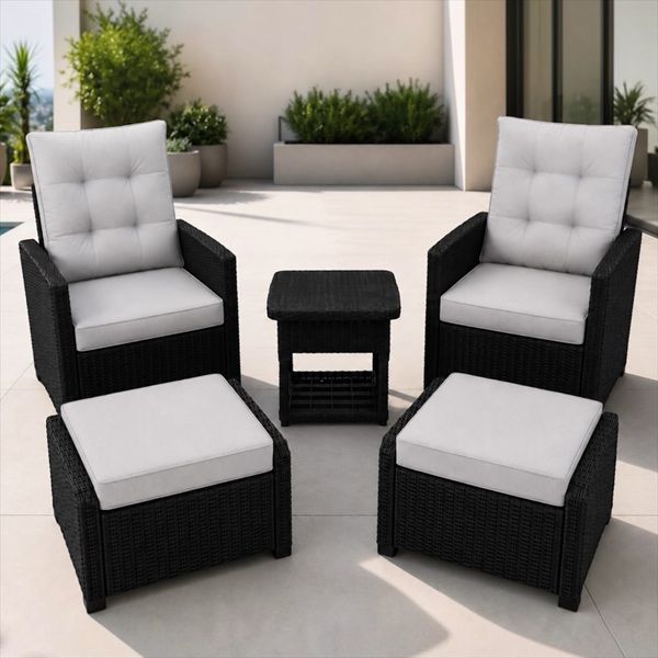 Prestige Home - Geneve 5-Piece Recliner Patio Set - Black Wicker