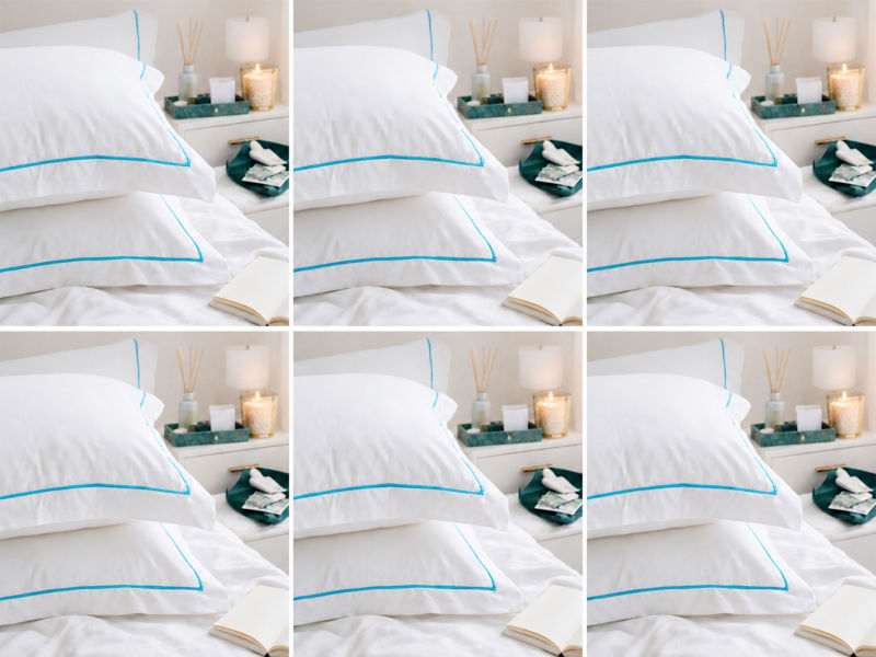 Premium Collection Soft Touch - Oxford Blue Atoll Satin Stitch Pillow Cover Set - King - (6 Sets)