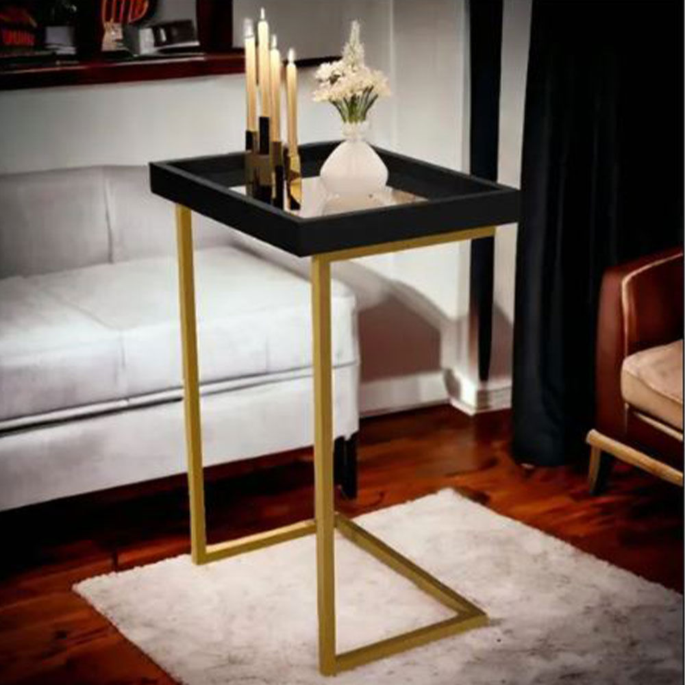 Luxo Moden Sofa Side Table- Black/Gold