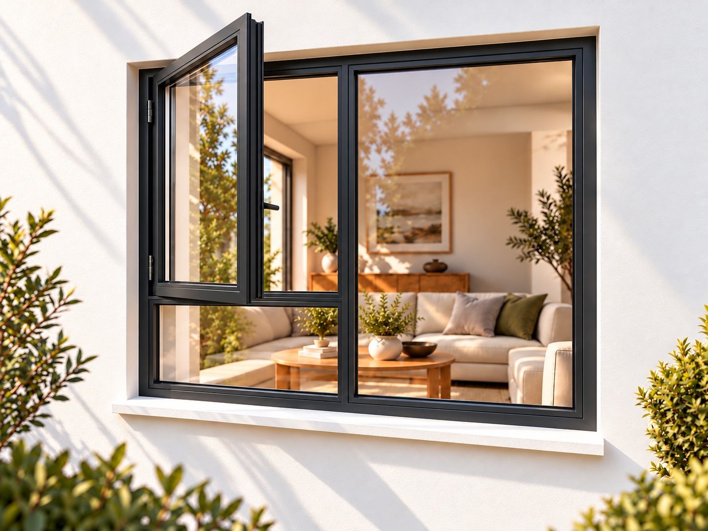 Kenzo Premium Side-Hung Aluminium Window - Charcoal, 1800 1800 mm, Left Side Opener with Fixed Bottom Pane