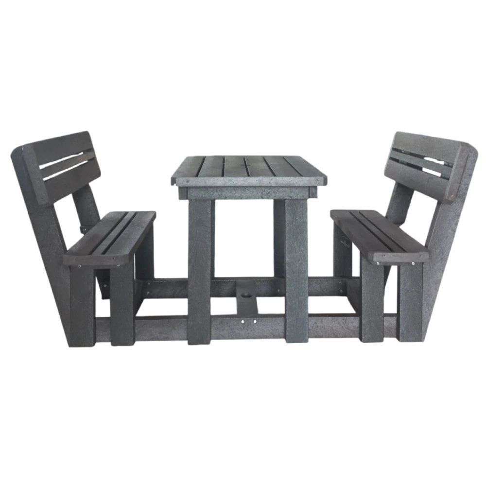 Recycled Plastic Picnic Table 2-Seater Plus Backs - Charcoal Cushions