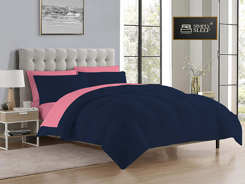 Everyday Collection Reversible Comforter Set - 90 GSM - Queen - Pink Frosting - Pageant Blue(06 Set)