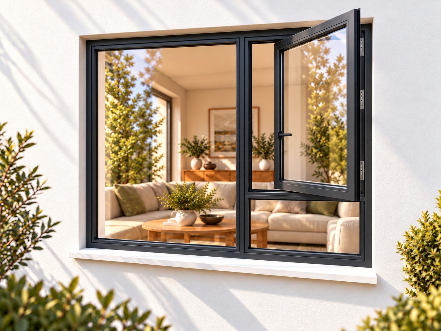 Kenzo Premium Side-Hung Aluminium Window - Charcoal, 1500 1500 mm, Right Side Opener with Fixed Bottom Pane
