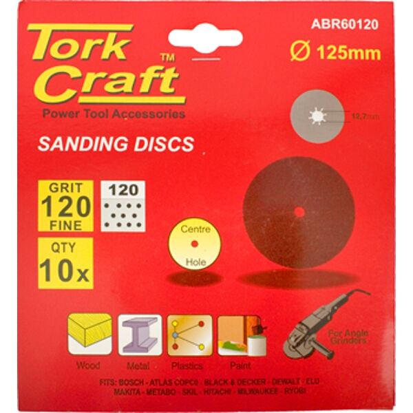 Sanding Disc 125Mm 120 Grit Centre Hole 10/Pk