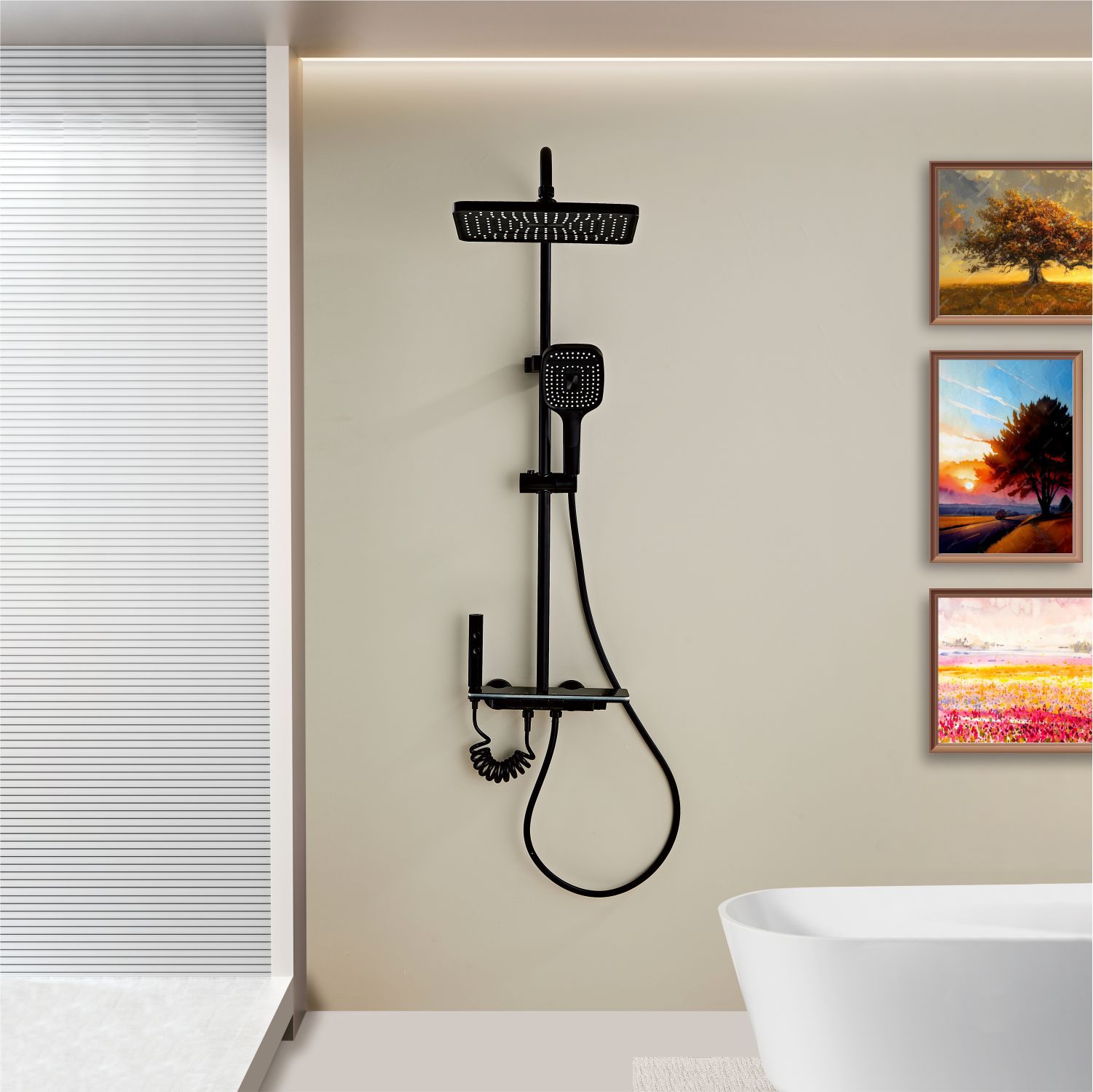Modern Multifunctional LED Digital Display Shower System 035 Black