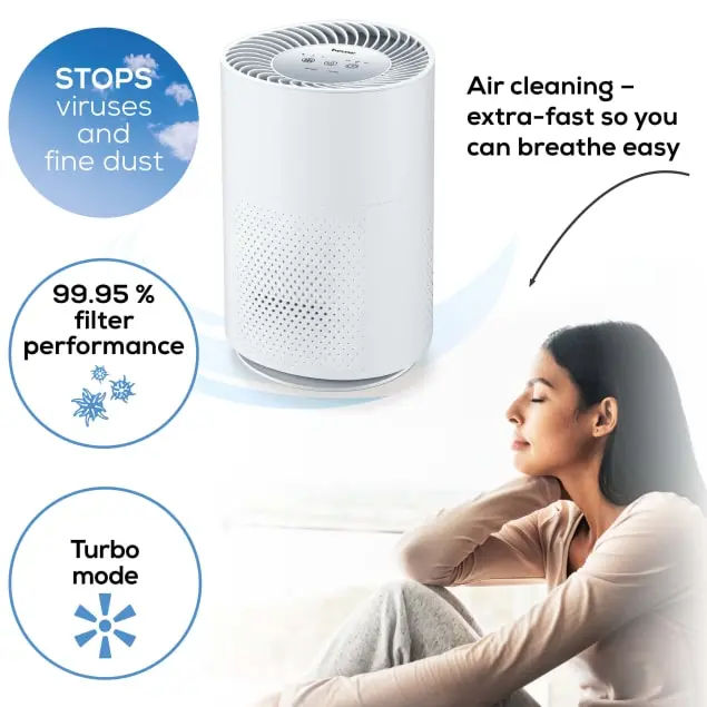 Beurer LR 220 Air Purifier with 3 Filter Layers for Pollen, Dust + Bacteria
