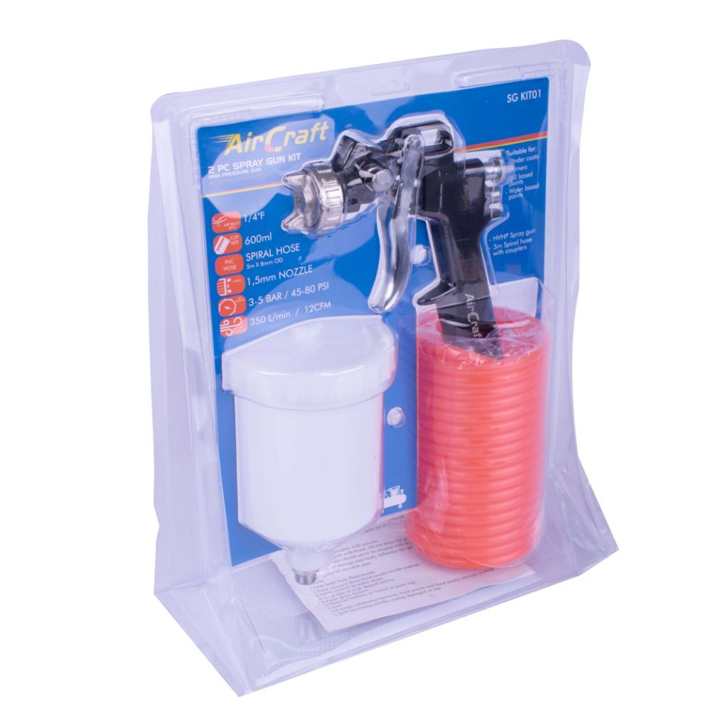 Aircraft - Grav Feed Spray Gun 1.5mm Nozzle With 5M Spiral Hose