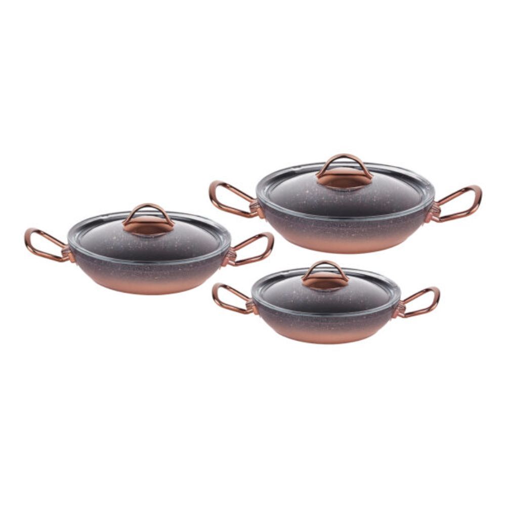 OMS 6-Piece Granite Egg Pan Set – Copper Non-Stick Pots with Lids