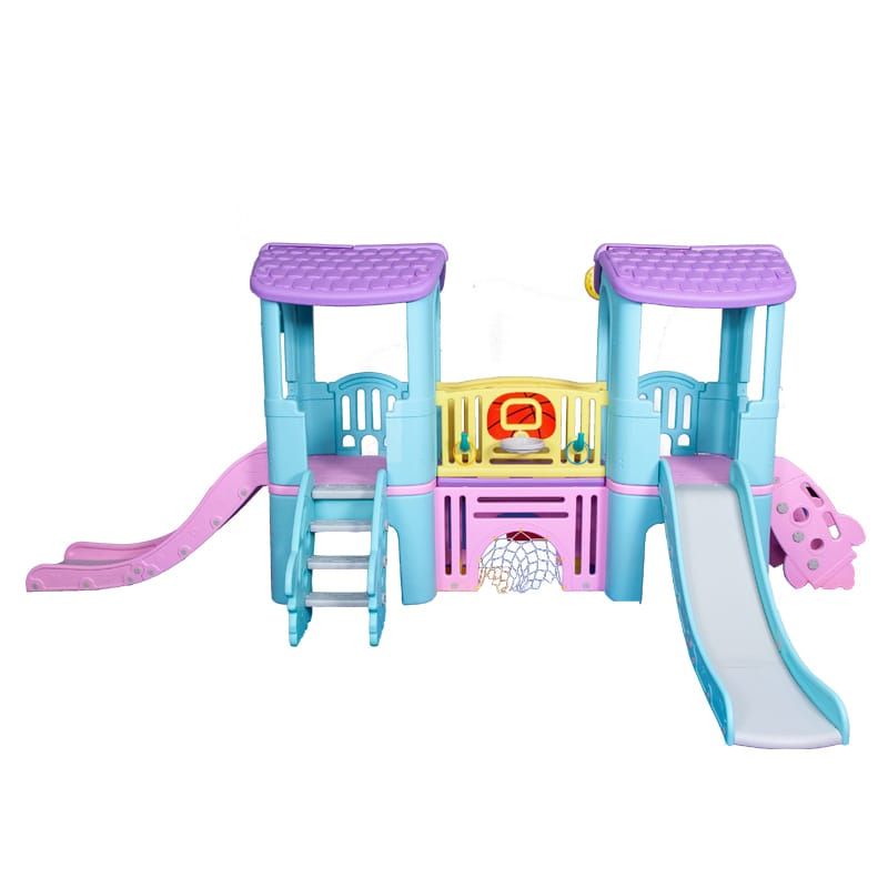 Turquoise and Purple Outdoor Slide Set with Basketball Hoop and Soccer Net - Green Air