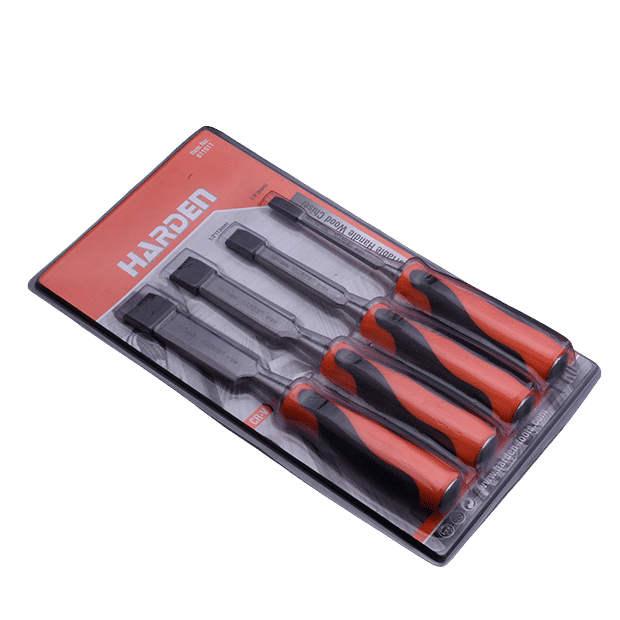 HARDEN 4 Piece Chisel Set Orange Black Handle Wood