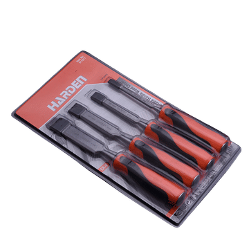HARDEN 4 Piece Chisel Set Orange Black Handle Wood