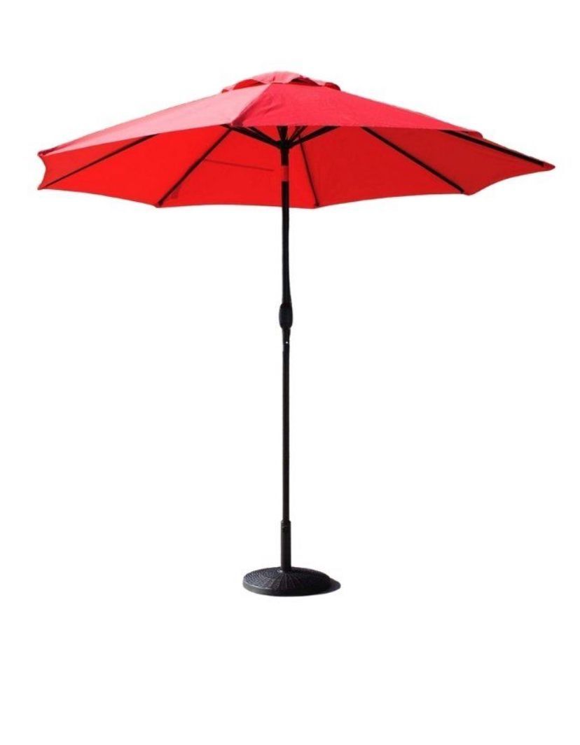Red Octagonal Patio Umbrella with Black Metal Base