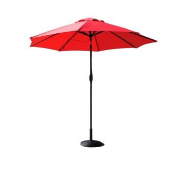 Red Octagonal Patio Umbrella with Black Metal Base