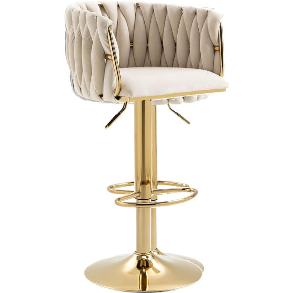 Harrington Velvet Barstool - Pack of 2 - Cream and Gold