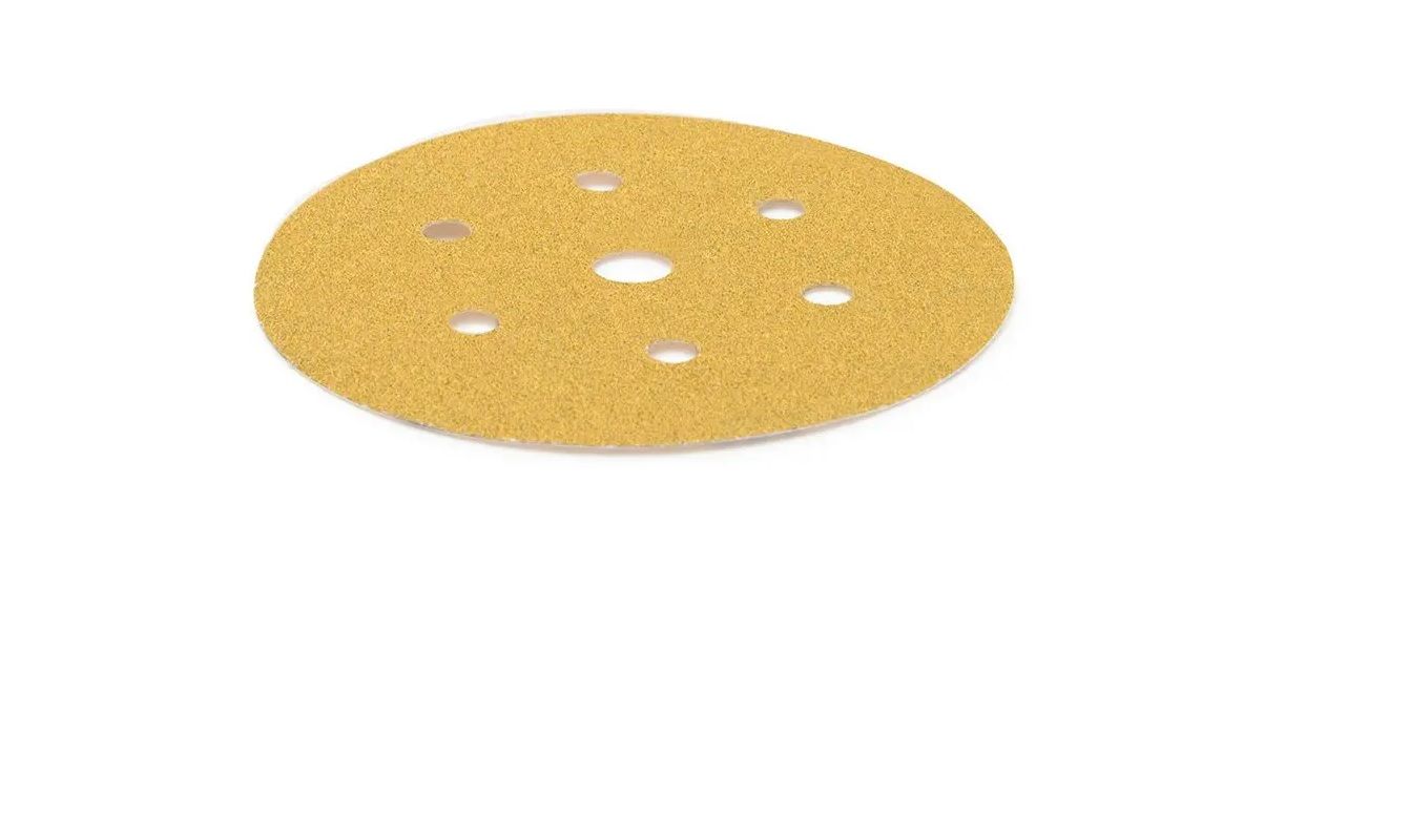 Gold Sanding Disc, Grip, 61 Holes, 150mm, P60 (4 pack) BY WOODLY