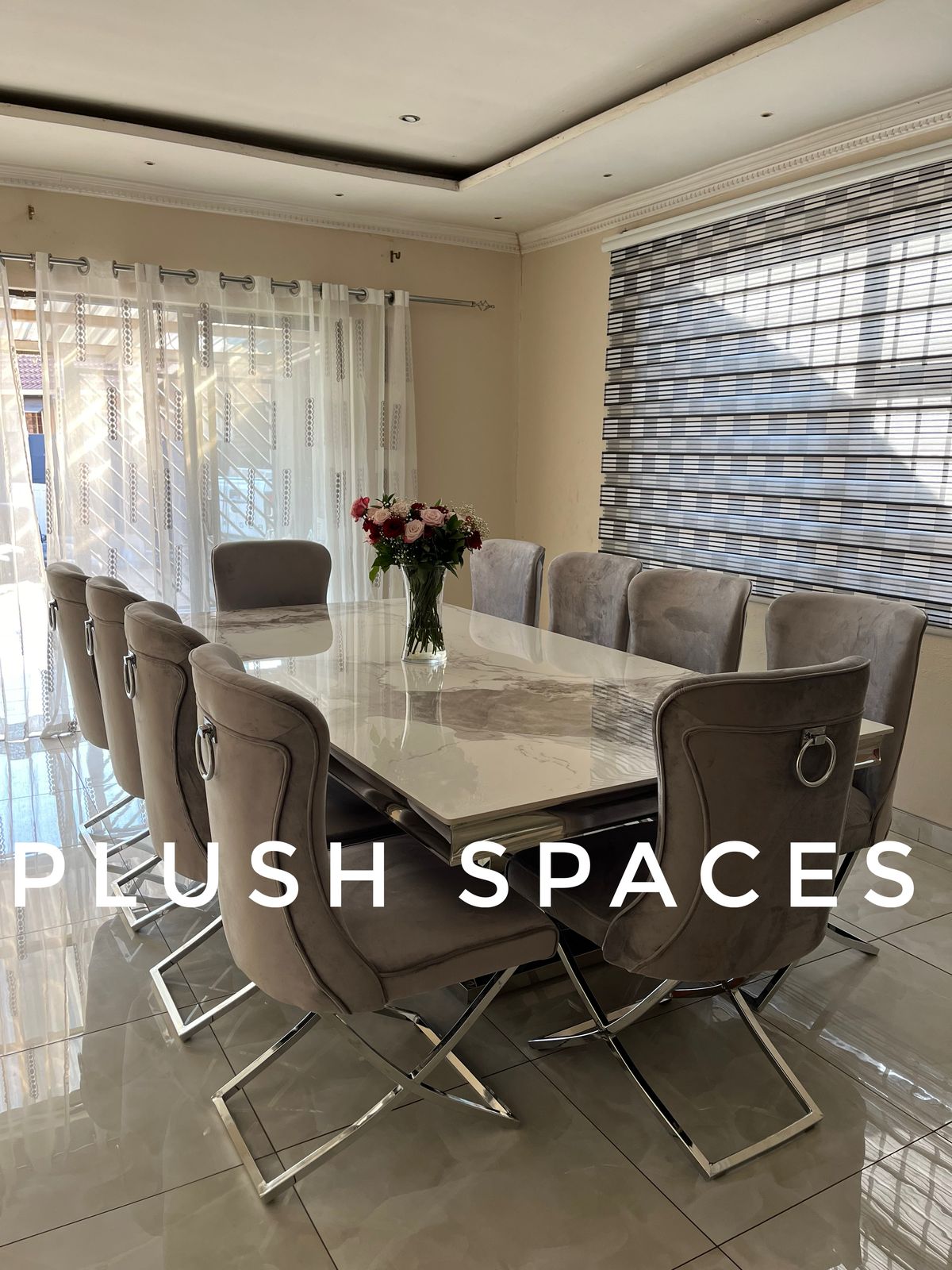 Oli Plush 10 Seater Marble Dining Table Set
