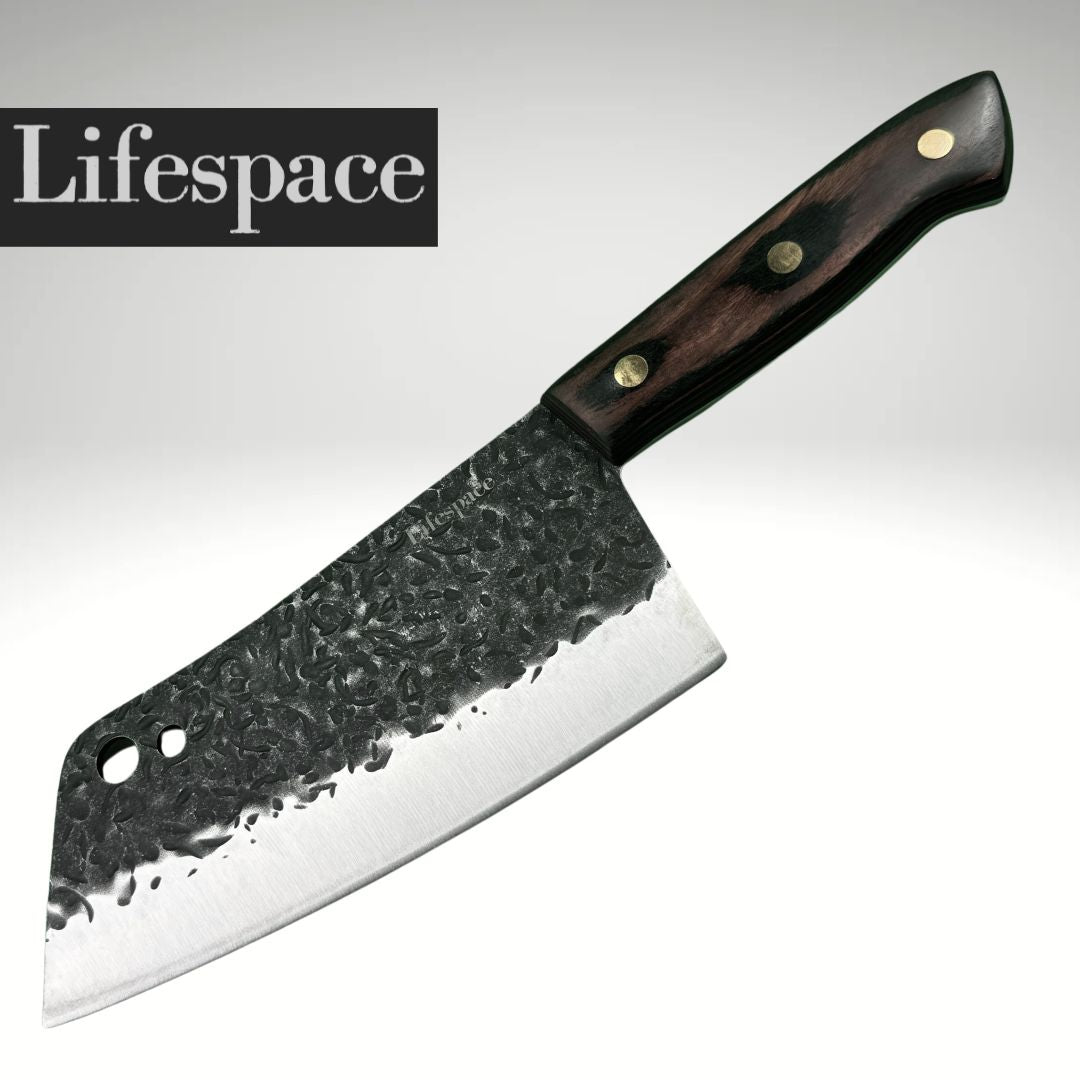 Lifespace 7 Inch Full Tang Hammered Chef Cleaver Knife with Hole