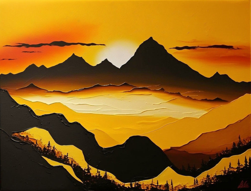 Canvas Wall Art - Golden Sunset Over Mountains  - B1394 - [120 x 80 cm]