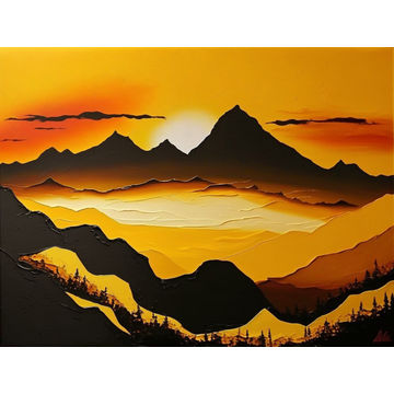 Canvas Wall Art - Golden Sunset Over Mountains - B1394 - [120 x 80 cm]