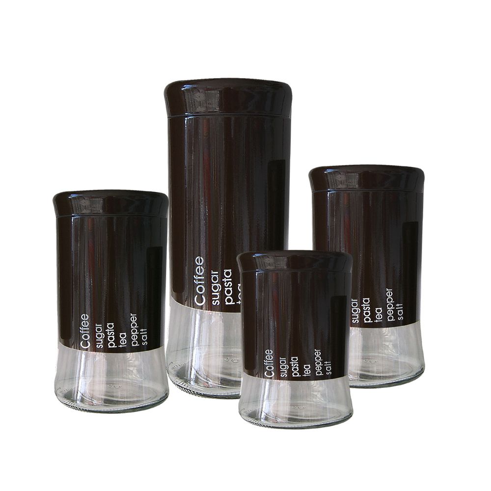 DH - Kitchen Food Storage Airtight Coffee Tea Pasta Sugar Canister Set - Dark Brown Transparent