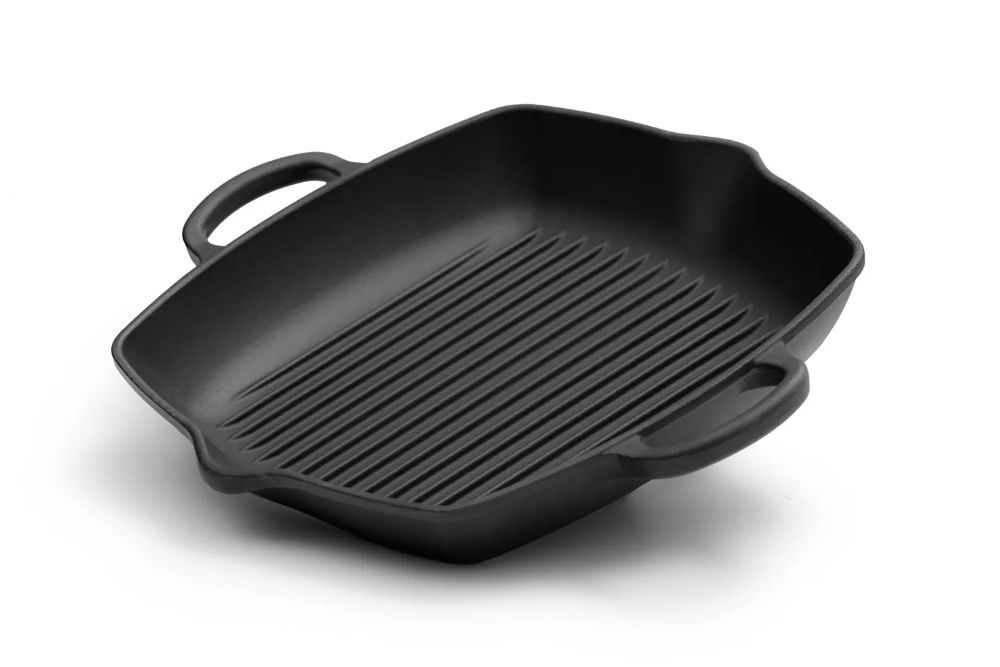 Cast Iron Square Grill Pan 30cm – Forest Enamelled Grill Plate for Oven Cooking
