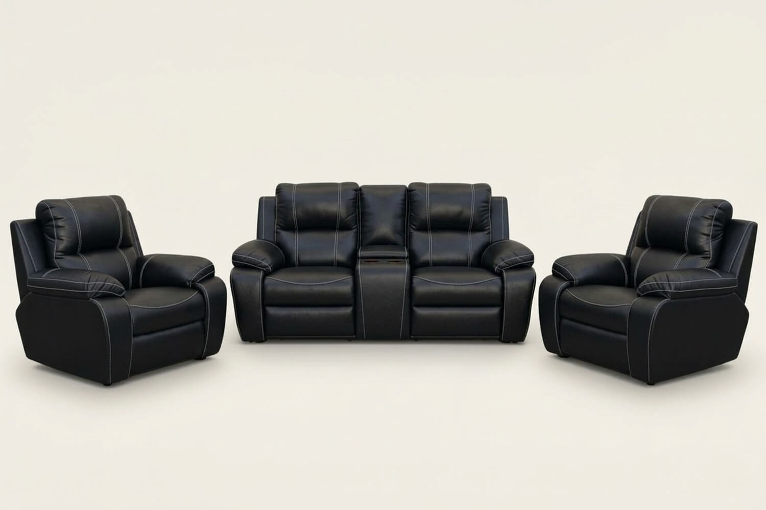 Premier Genuine Leather Lounge Set 3-Piece ( x2 1-Seater Chairs x1 2-Seater Sofa - Black)