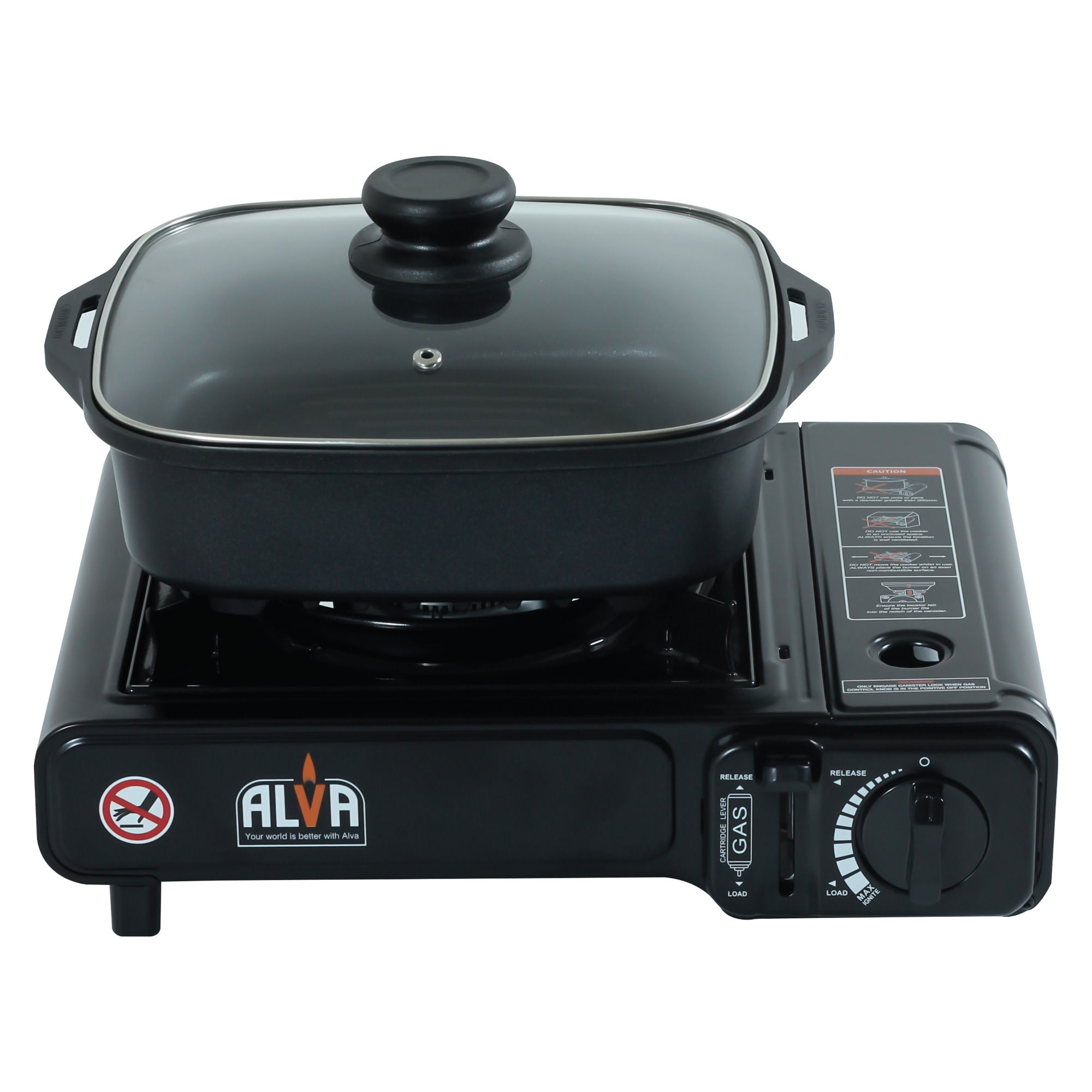 ALVA Single Burner Butane Canister Stove With Cooking Pot 1 Plate Lightweight & Portable